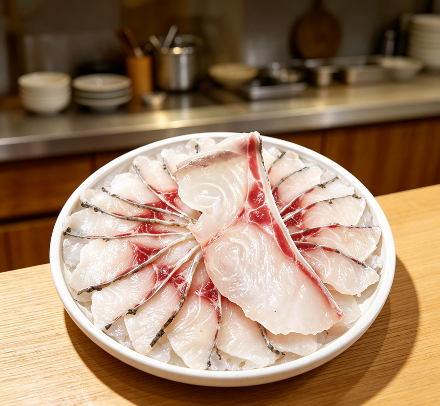 Sushi grade fillets, sliced cold